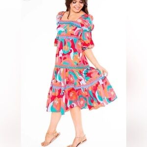 Floral Puff Sleeve Midi Dress